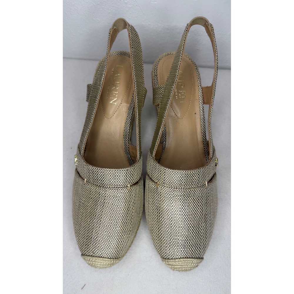 Lauren Ralph Lauren Penelope Espadrille Wedges Women 7.5B Gold Metallic Boho - Picture 6 of 11